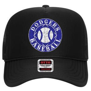 Dodger Baseball Crest High Crown Mesh Back Trucker Hat