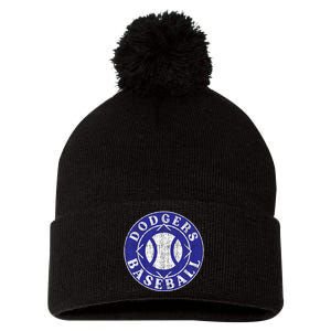 Dodger Baseball Crest Pom Pom 12in Knit Beanie