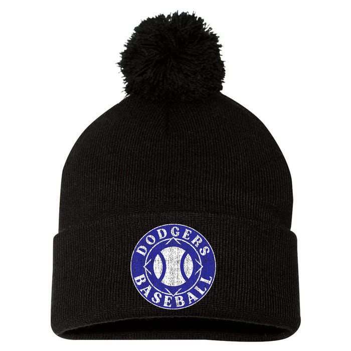 Dodger Baseball Crest Pom Pom 12in Knit Beanie