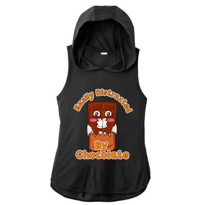 Distracted By Chocolate Cartoon Chocolate Bar Gift Ladies PosiCharge Tri-Blend Wicking Draft Hoodie Tank