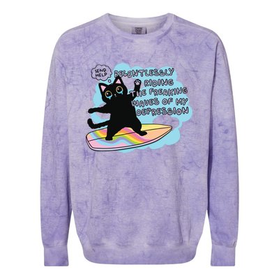 Depressed Black Cat Colorblast Crewneck Sweatshirt