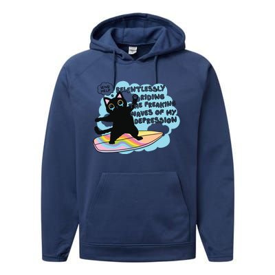 Depressed Black Cat Performance Fleece Hoodie