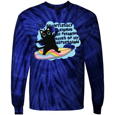 Depressed Black Cat Tie-Dye Long Sleeve Shirt