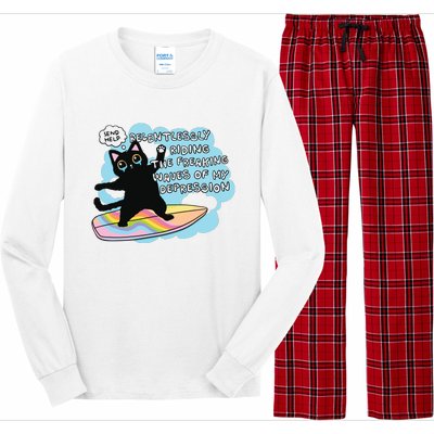 Depressed Black Cat Long Sleeve Pajama Set