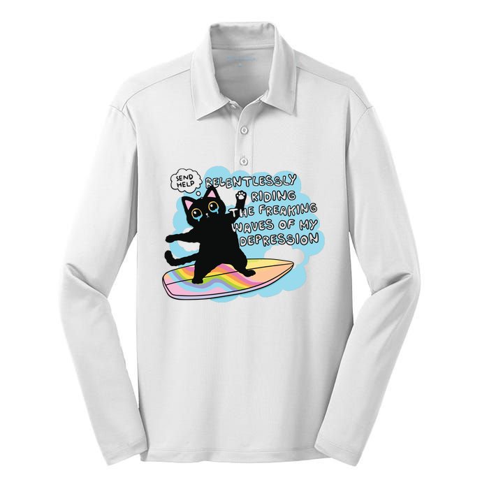 Depressed Black Cat Silk Touch Performance Long Sleeve Polo