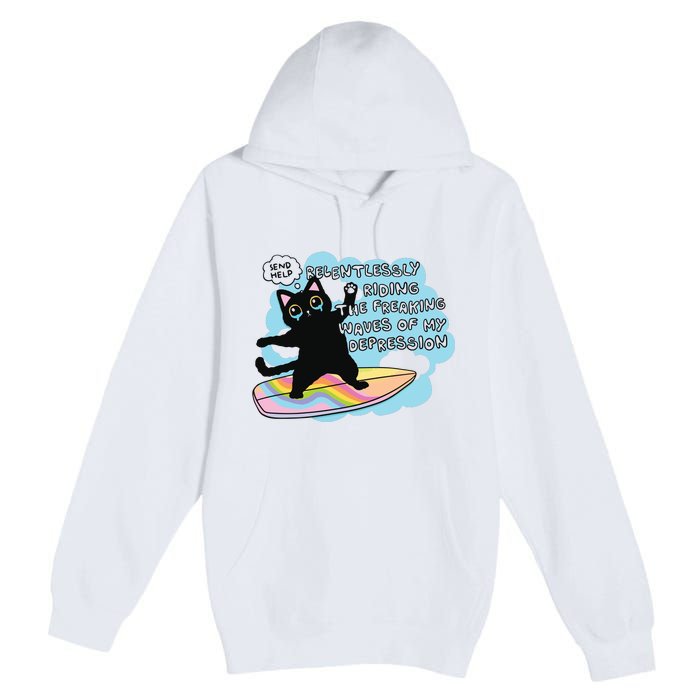 Depressed Black Cat Premium Pullover Hoodie