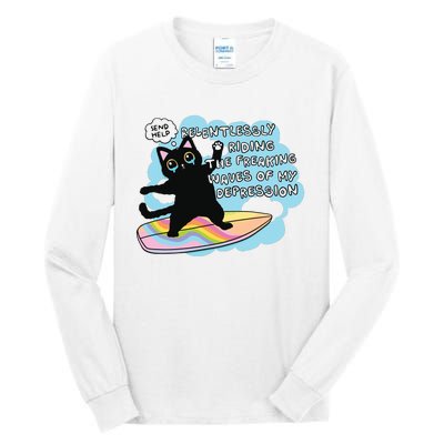 Depressed Black Cat Tall Long Sleeve T-Shirt