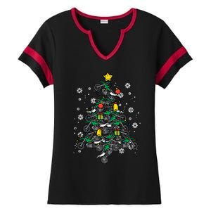 Dirt Bikes Christmas Tree Xmas Pajamas Pjs Motocross Boy Great Gift Ladies Halftime Notch Neck Tee