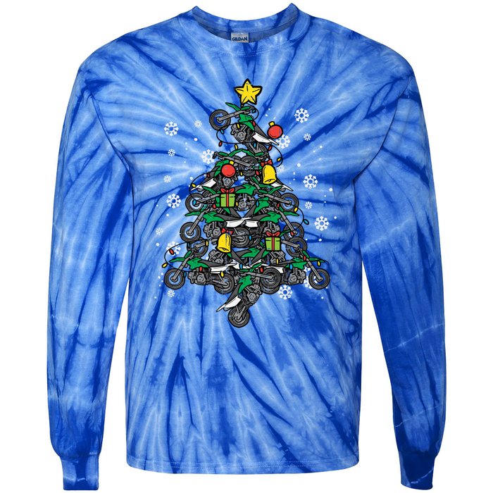 Dirt Bikes Christmas Tree Xmas Pajamas Pjs Motocross Boy Great Gift Tie-Dye Long Sleeve Shirt