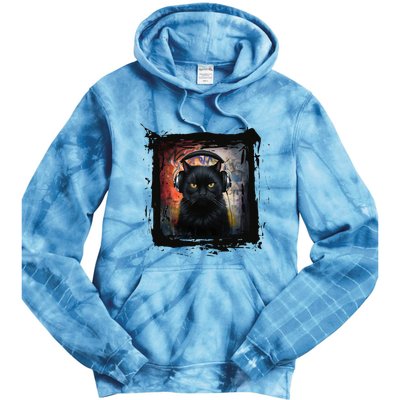 Dj Black Cat Graphic Feline Music Fun Style Tie Dye Hoodie