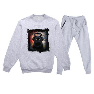 Dj Black Cat Graphic Feline Music Fun Style Premium Crewneck Sweatsuit Set