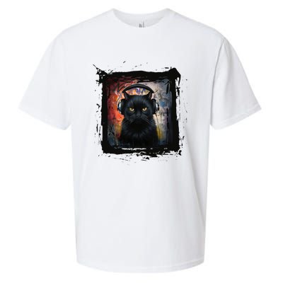 Dj Black Cat Graphic Feline Music Fun Style Sueded Cloud Jersey T-Shirt