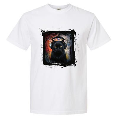 Dj Black Cat Graphic Feline Music Fun Style Garment-Dyed Heavyweight T-Shirt