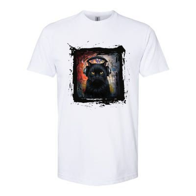 Dj Black Cat Graphic Feline Music Fun Style Softstyle CVC T-Shirt