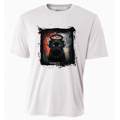 Dj Black Cat Graphic Feline Music Fun Style Cooling Performance Crew T-Shirt