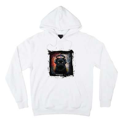 Dj Black Cat Graphic Feline Music Fun Style Hoodie