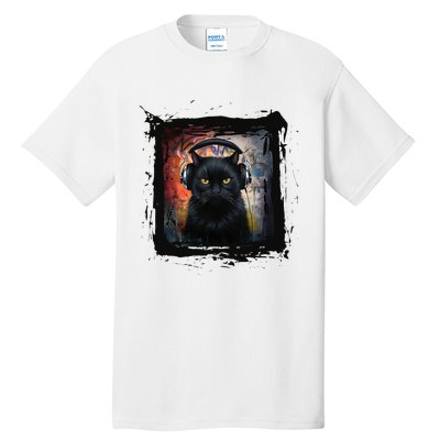 Dj Black Cat Graphic Feline Music Fun Style Tall T-Shirt