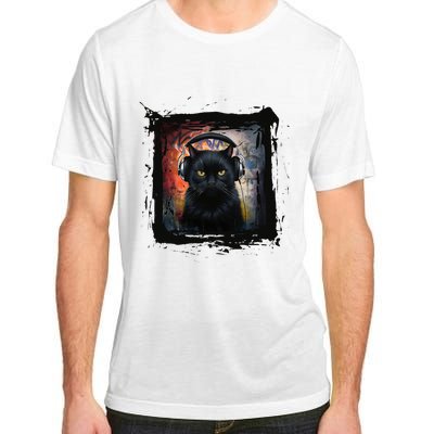 Dj Black Cat Graphic Feline Music Fun Style Adult ChromaSoft Performance T-Shirt