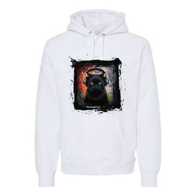 Dj Black Cat Graphic Feline Music Fun Style Premium Hoodie