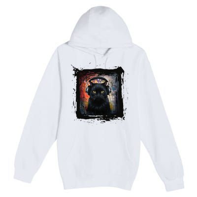 Dj Black Cat Graphic Feline Music Fun Style Premium Pullover Hoodie