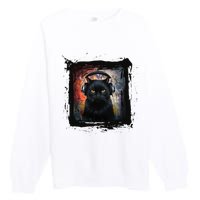 Dj Black Cat Graphic Feline Music Fun Style Premium Crewneck Sweatshirt