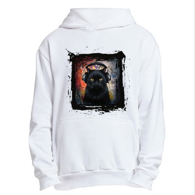 Dj Black Cat Graphic Feline Music Fun Style Urban Pullover Hoodie