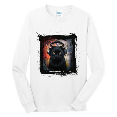 Dj Black Cat Graphic Feline Music Fun Style Tall Long Sleeve T-Shirt