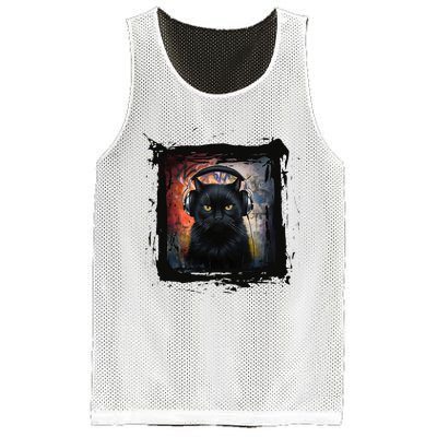 Dj Black Cat Graphic Feline Music Fun Style Mesh Reversible Basketball Jersey Tank