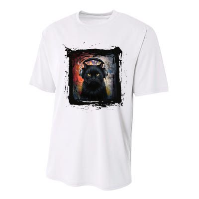 Dj Black Cat Graphic Feline Music Fun Style Performance Sprint T-Shirt