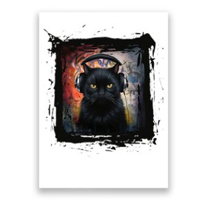 Dj Black Cat Graphic Feline Music Fun Style Poster