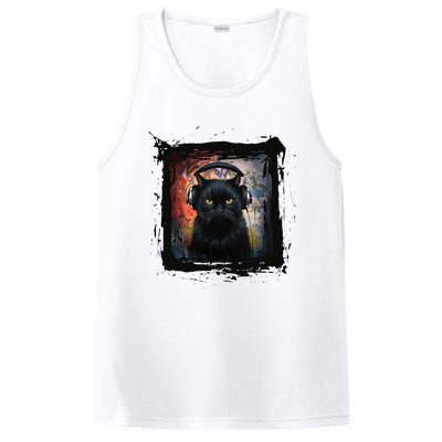 Dj Black Cat Graphic Feline Music Fun Style PosiCharge Competitor Tank