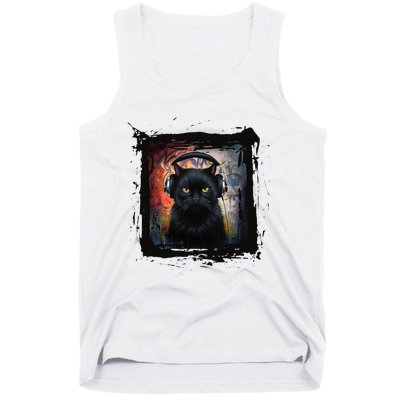 Dj Black Cat Graphic Feline Music Fun Style Tank Top