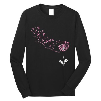 Dandelion Breast Cancer Awareness Pink Ribbon Support Gift Long Sleeve Shirt