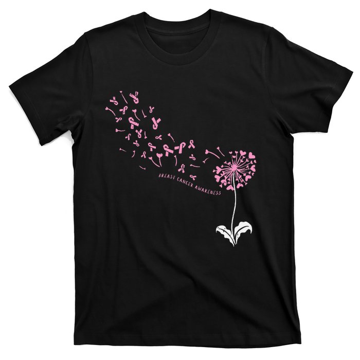 Dandelion Breast Cancer Awareness Pink Ribbon Support Gift T-Shirt