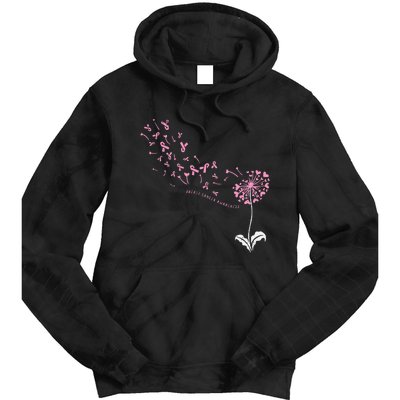 Dandelion Breast Cancer Awareness Pink Ribbon Support Gift Tie Dye Hoodie