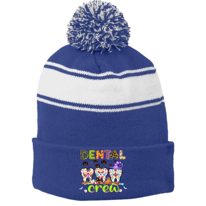 Dental Boo Crew Halloween Funny Dentist Assistant Gift Stripe Pom Pom Beanie