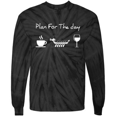 Dragon Boat Coffee Wine Plan For The Day Funny Tie-Dye Long Sleeve Shirt