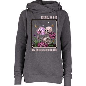 Dry Bone Come To Life Skeleton Floral Womens Funnel Neck Pullover Hood