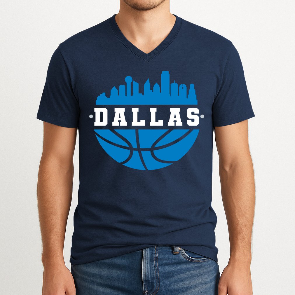 Dallas Basketball City Skyline V-Neck T-Shirt
