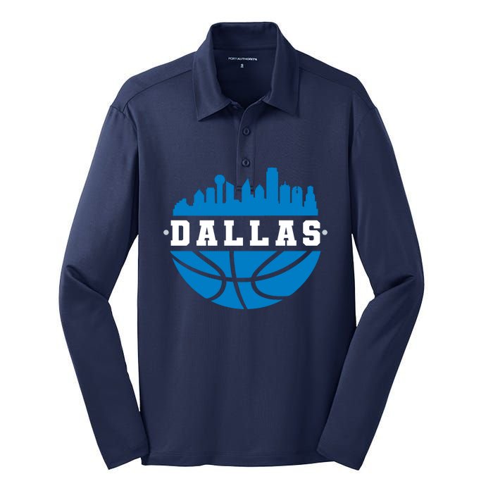 Dallas Basketball City Skyline Silk Touch Performance Long Sleeve Polo