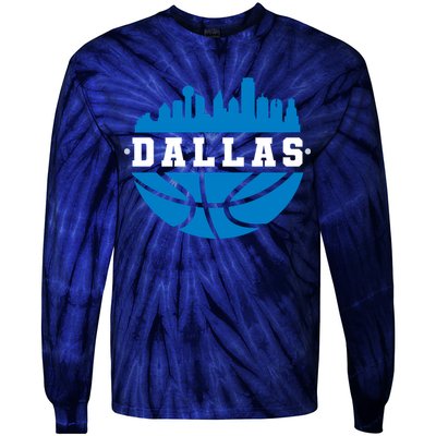 Dallas Basketball City Skyline Tie-Dye Long Sleeve Shirt