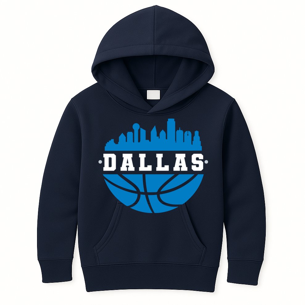 Dallas Basketball City Skyline Kids Hoodie