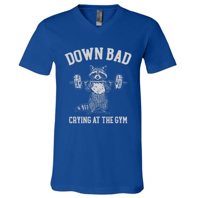 Down Bad Crying At The Gym Racoon V-Neck T-Shirt