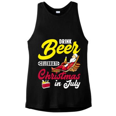 Drink Beer Celebrate Christmas In July, Summer Paradise Ladies PosiCharge Tri-Blend Wicking Tank