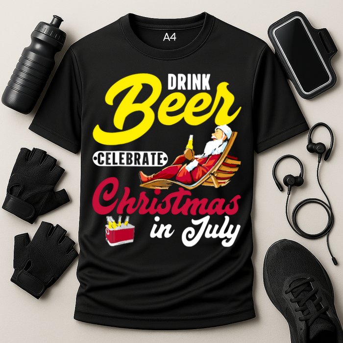 Drink Beer Celebrate Christmas In July, Summer Paradise Cooling Performance Crew T-Shirt