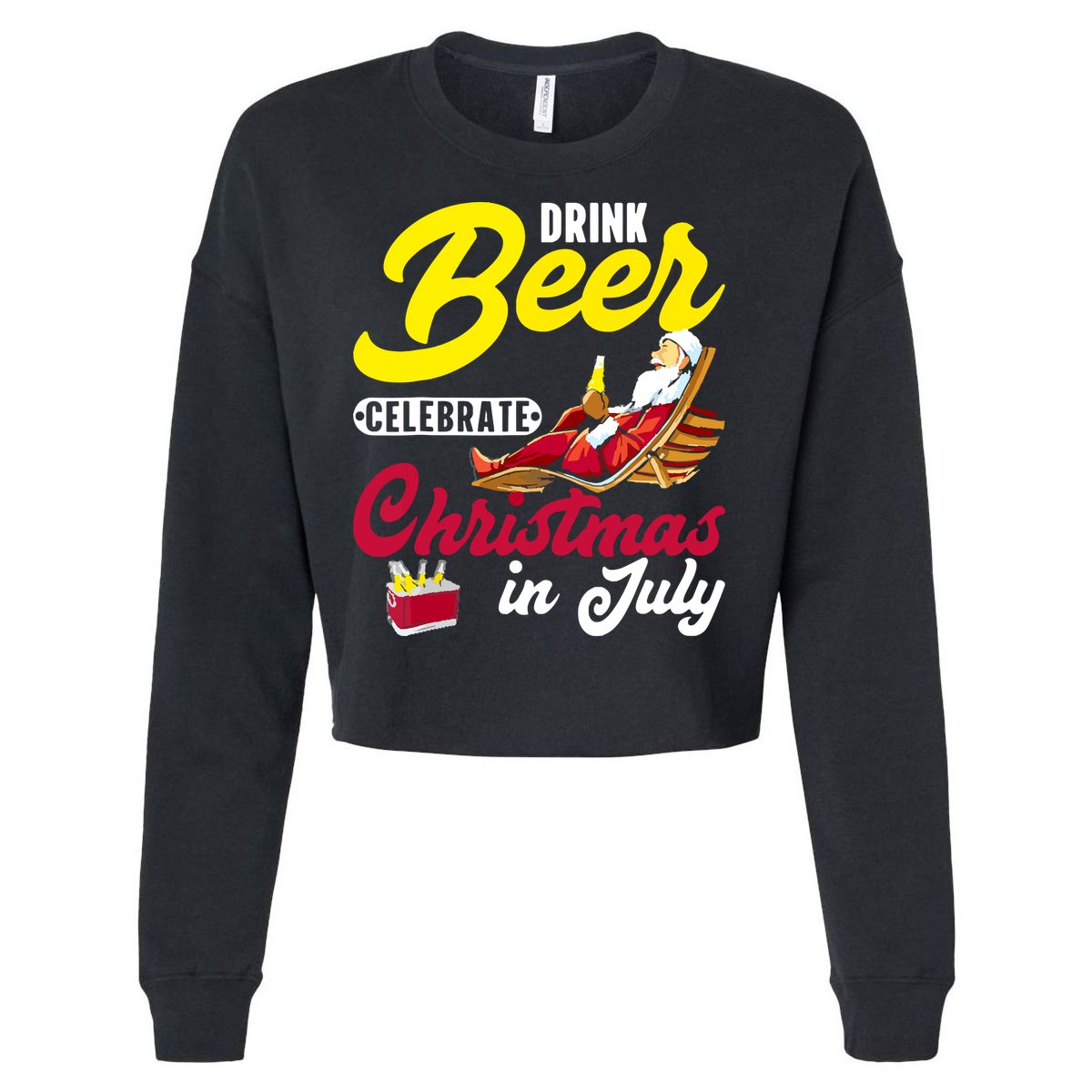 Drink Beer Celebrate Christmas In July, Summer Paradise Cropped Pullover Crew