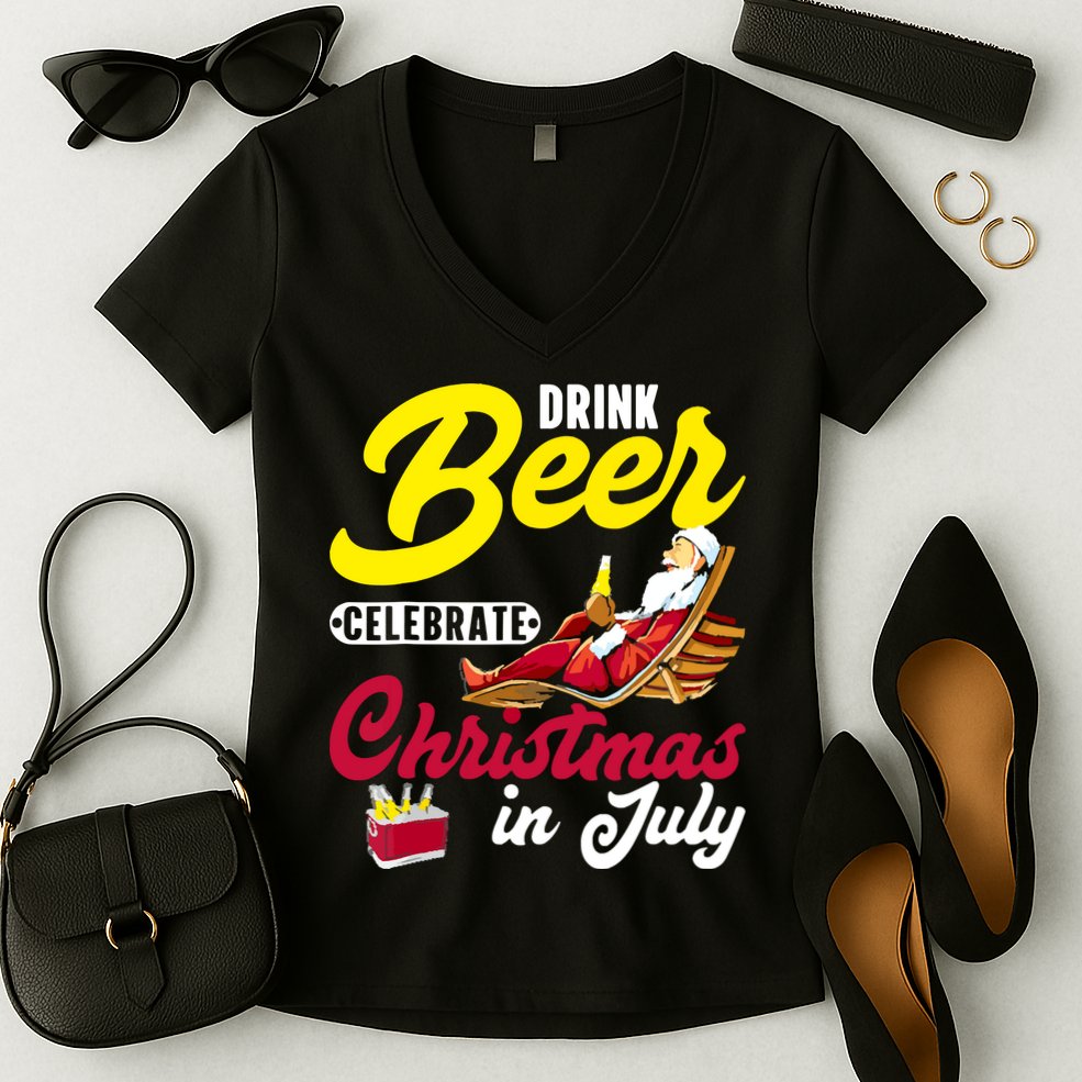 Drink Beer Celebrate Christmas In July, Summer Paradise Women's V-Neck T-Shirt