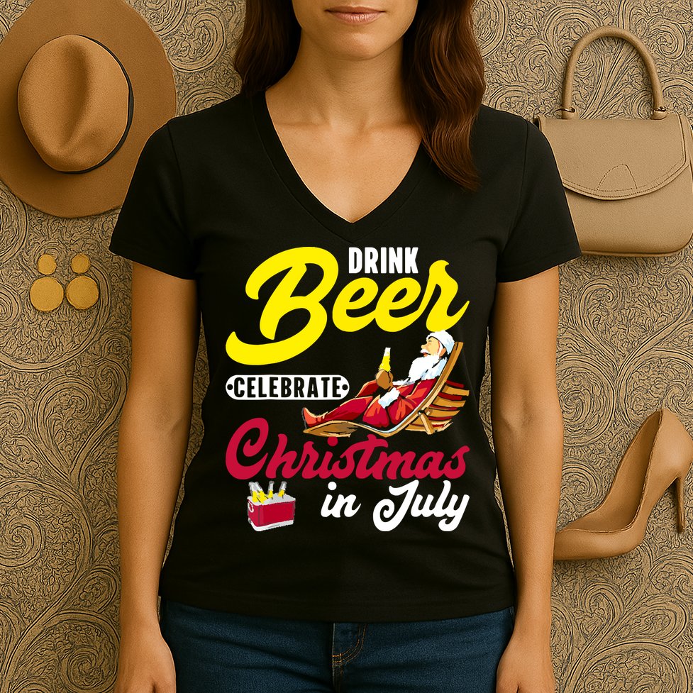Drink Beer Celebrate Christmas In July, Summer Paradise Women's V-Neck T-Shirt