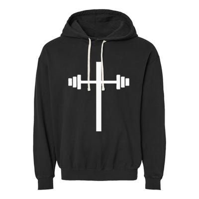 Dumbbell Barbell Cross Christian Gym Workout Lifting Garment-Dyed Fleece Hoodie