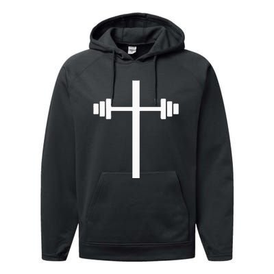 Dumbbell Barbell Cross Christian Gym Workout Lifting Performance Fleece Hoodie